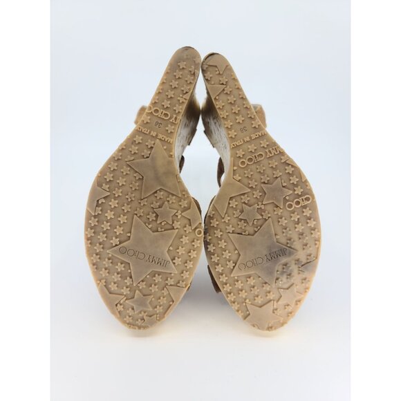 Jimmy Choo Brown Suede Gold Wedge Cork Multi-Strap Sandal Size 38 - Picture 5 of 7